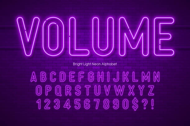 Neon light 3d alphabet, extra glowing origainal type. Neon light 3d alphabet, extra glowing origainal type. Swatch color control. neon stock illustrations