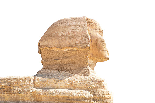 great ancient Sphinx isolated on a white background. side view