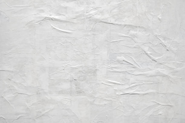 blank white torn paper poster texture background - paper textured crumpled wrinkled imagens e fotografias de stock