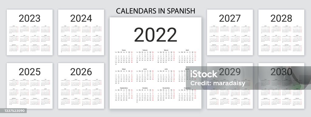 Spanish Calendar 2022 2023 2024 2025 2026 2027 2028 2029 2030