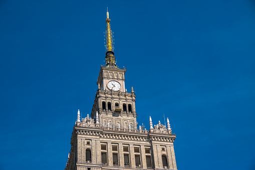 Warsaw, Poland - 18 August, 2019: Exterior view of the famous Culture and Science Builging in Warsaw, Poland