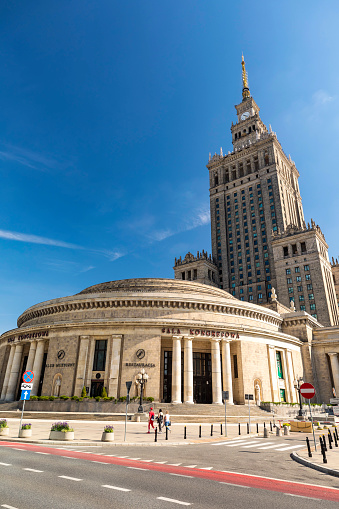Warsaw, Poland - 18 August, 2019: Exterior view of the famous Culture and Science Building in Warsaw, Poland