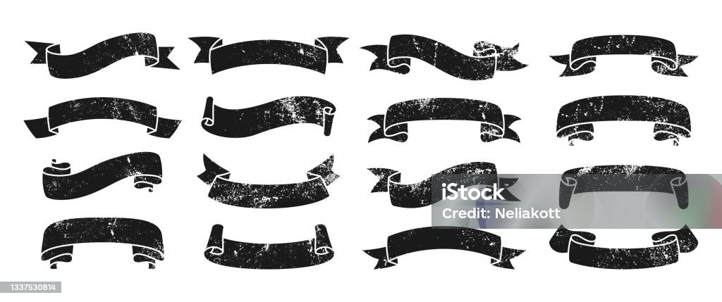 Ruban vintage icône grunge vide set ink tape - clipart vectoriel de Banderole - Signalisation libre de droits