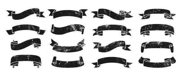 ilustrações, clipart, desenhos animados e ícones de ícone vintage da fita grunge fita de tinta vazia - banner ribbon scroll scroll shape