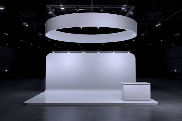 Exhibition stand for mockup and Corporate identity,Display design.Empty booth Design.Retail booth elements in Exhibition hall.booth Design trade show.Blank Booth system of Graphic Resources.3d render.