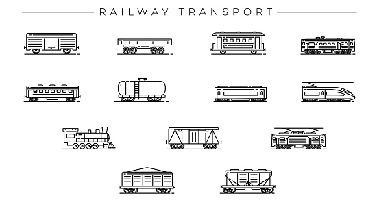 Set of Railway Transport icons is one of the modern line icons sets on the theme of Transport.