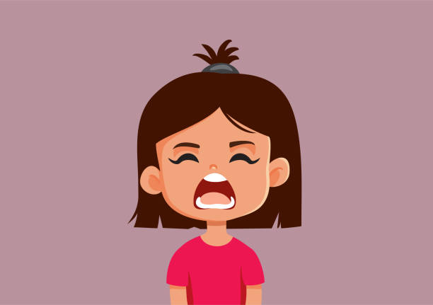 ilustrações, clipart, desenhos animados e ícones de a garotinha chateada gritando ilustração de desenho animado vetor - tantrum toddler child crying