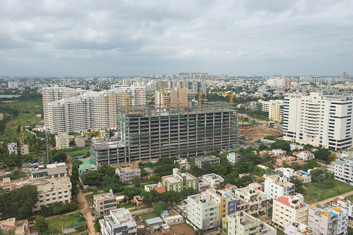 Bangalore, India - a cityscape with office buildings, residential blocks and lakes