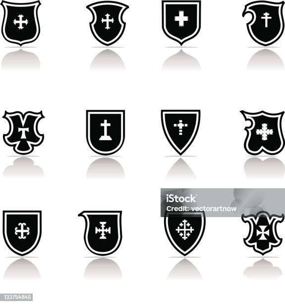 Ikona Krzyż Shield - Stockowe grafiki wektorowe i więcej obrazów Bez ludzi - Bez ludzi, Grafika wektorowa, Herb