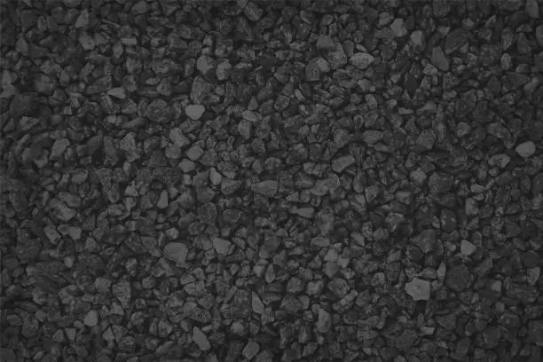 Vector illustration of Empty blank Black or dark grey coloured pebbles gravel road horizontal vector backgrounds with small stones pattern allover like a road