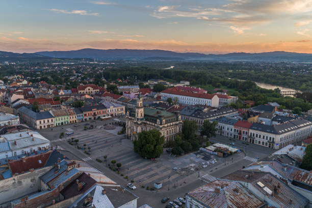 nowy sacz from a bird's eye view - nowy sacz imagens e fotografias de stock