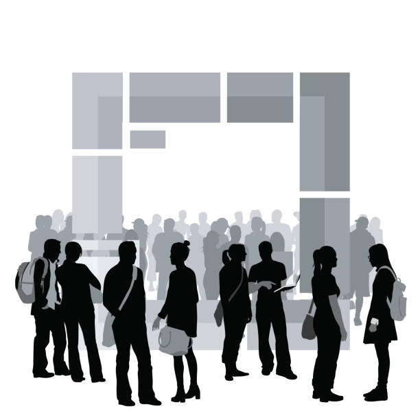 Student Couple Crowds A large crowd gathered at an exhibition crowd of people clipart stock illustrations