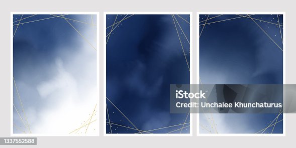 istock dark blue watercolor wash splash with golden frame 5x7 invitation card background template collection 1337552588