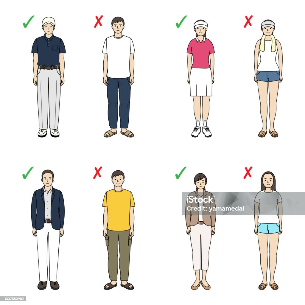 Examples Bad Dress Code Golf Dress Code Good And Bad Examples Stock Illustration - Download ...