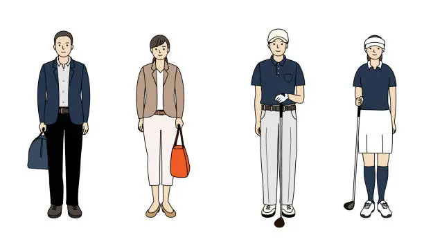 Vector illustration of Golf. Dress code. Good and bad examples.