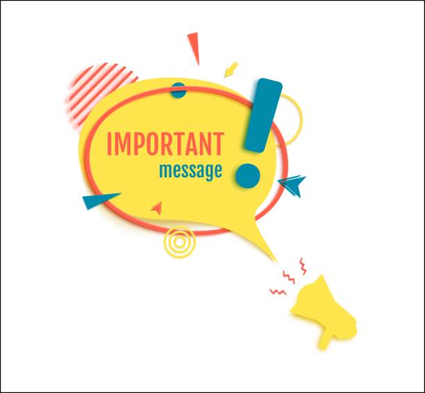 Important message. Yellow speech bubble and megaphone in paper cut art design. Memphis style banner with exclamation mark sign. Simple badge with loudspeaker. Vector card illustration. Important message. Yellow speech bubble and megaphone in paper cut art design. Memphis style banner with exclamation mark sign. Simple badge with loudspeaker. Vector card illustration please sign here stock illustrations
