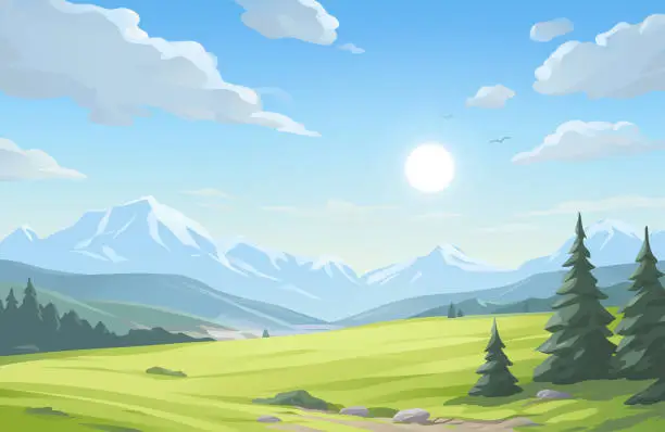Vector illustration of Sunny Mountain Landscape