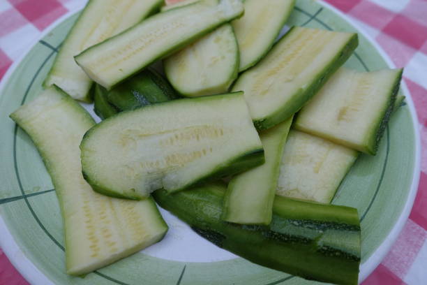 istock Zucchini cut into strips Preparation before cooking on a baking sheet 1337561183