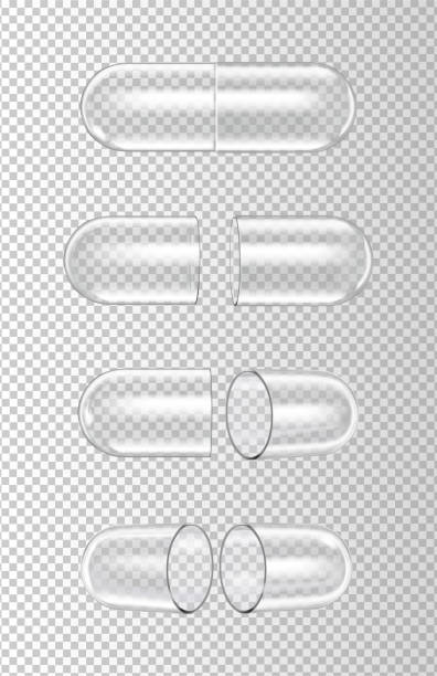투명 한 배경에 다른 투명 한 캡슐의 집합. 벡터 일러스트레이션 - capsule medicine vitamin pill narcotic stock illustrations