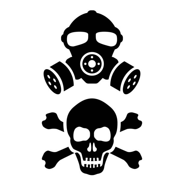 ilustrações de stock, clip art, desenhos animados e ícones de skull and gas mask icons, toxic danger symbols - toxic waste vector biohazard symbol skull and crossbones