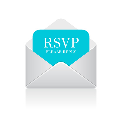 Rsvp letter in envelope vector icon isolated on white background