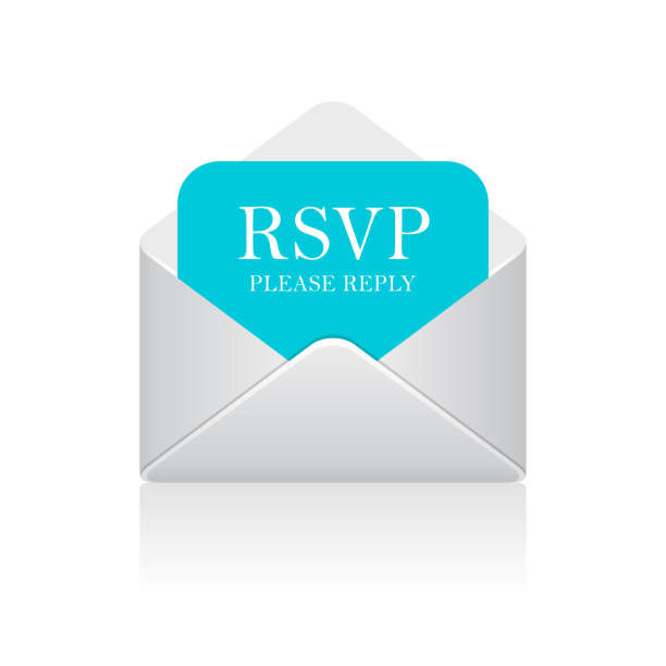 Rsvp letter in envelope vector cartoon Rsvp letter in envelope vector icon isolated on white background rsvp stock illustrations