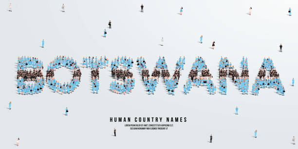 istock A large group of people stands, making up the word Botswana. Botswana flag made from people crowd. Vector illustration isolated on white background. 1337568680