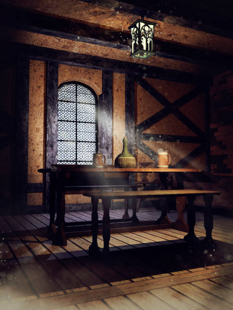 istock Table with mugs in an old tavern 1337569160