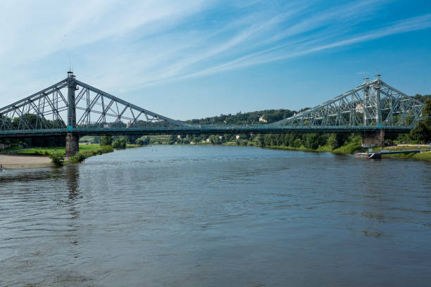 The Loschwitz Bridge over the Elbe River in Dresden. Famous bridge built in the 1890s which is knows as Blue Wonder
