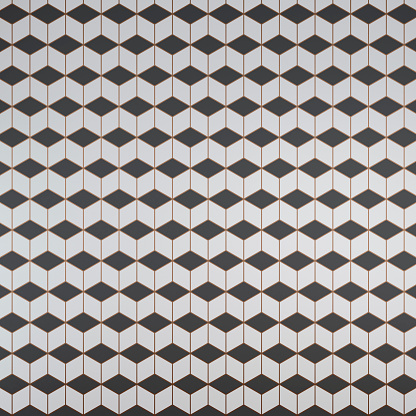 Abstract 3D digitally generated background white, black and bronze tiled background, tileable pattern with copy space. 3D rendered image.