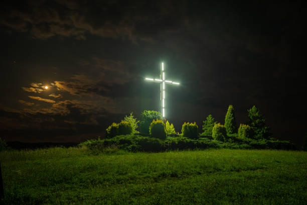 istock Illuminated cross on top. Lesser Poland 1337573250