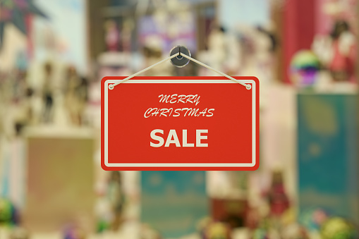 3d rendering of Merry Christmas Sale Sign on Shop Display
