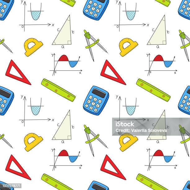 Vector Stock Math Objects Seamless Pattern With Mathematical Objects Graphs Triangle Pythagorean ...