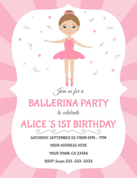 ilustrações, clipart, desenhos animados e ícones de convite para festa de aniversário da bailarina. bailarina em vestido de tutu rosa. - fairy cartoon baby girls little girls