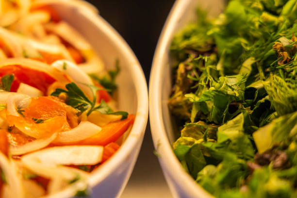 healthy fresh salads at a hotel buffet