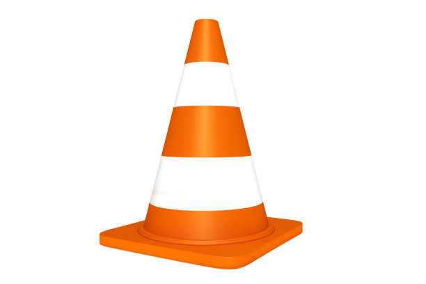 istock Standing Traffic Cone With Light Reflections - 3D Illustration Isolated On White Background 1337584781