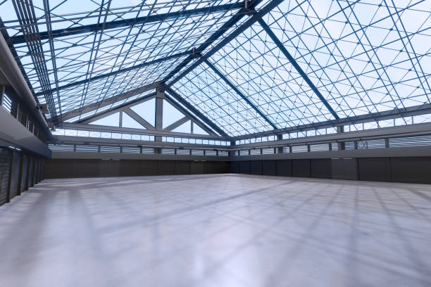 istock Empty hall exhibition centre.The backdrop for exhibition stands, booth,market,garage.Conversation for activity.Big Arena for entertainment,event,sports.Indoor for agricultural organic farm.3d render. 1337585013
