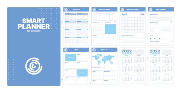 ilustraciones, imágenes clip art, dibujos animados e iconos de stock de páginas del planificador. mes fecha metas semanales organizador plantillas escuela álbum de recortes página calendario lista de verificación imágenes vectoriales chillonas de recordatorio - calendar routine personal organizer week