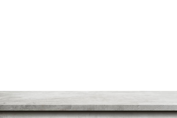 Empty cement table on isolated white background with copy space and display montage for product.