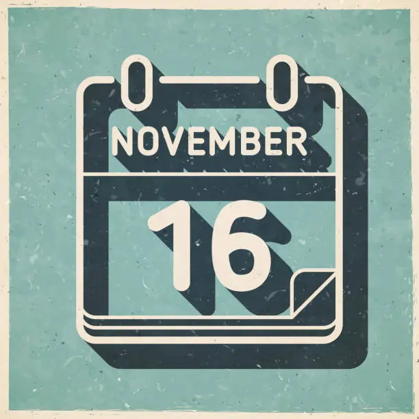 Vector illustration of November 16. Icon in retro vintage style - Old textured paper