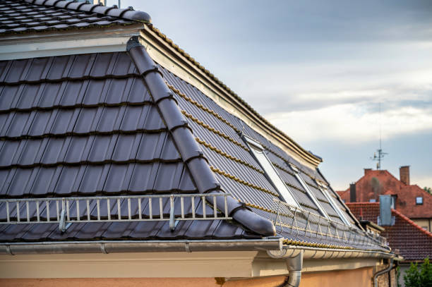 istock Elaborate roof construction with modern bricks, snow guards and skylights 1337588605