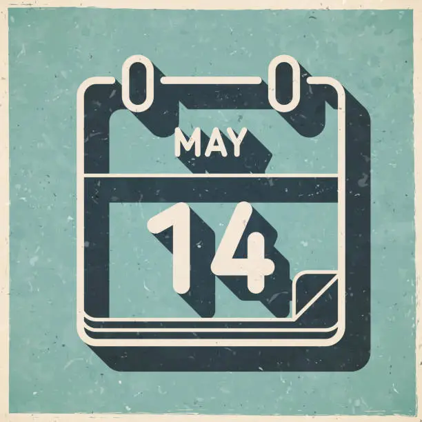 Vector illustration of May 14. Icon in retro vintage style - Old textured paper