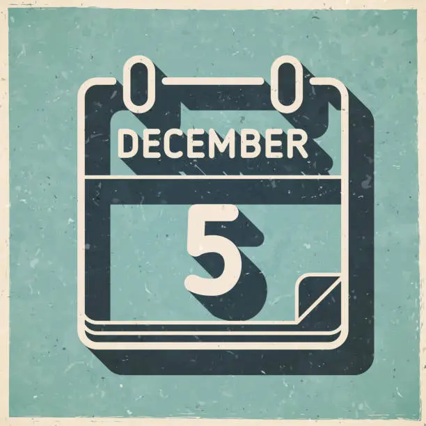 Vector illustration of December 5. Icon in retro vintage style - Old textured paper