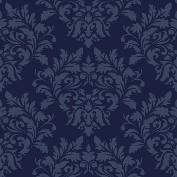 illustrazioni stock, clip art, cartoni animati e icone di tendenza di blu navy damasco modello tessile decorativo di lusso - silk pattern victorian style floral pattern