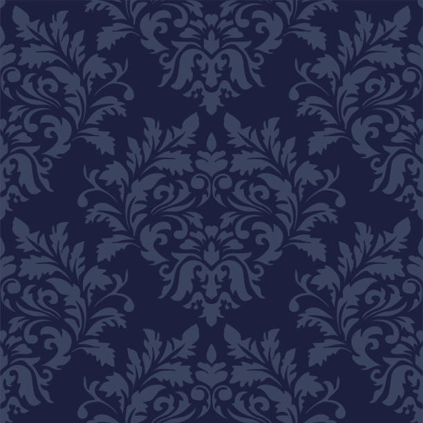 Bекторная иллюстрация Темно-синий Дамасский Роскошный декоративный текстильный узор