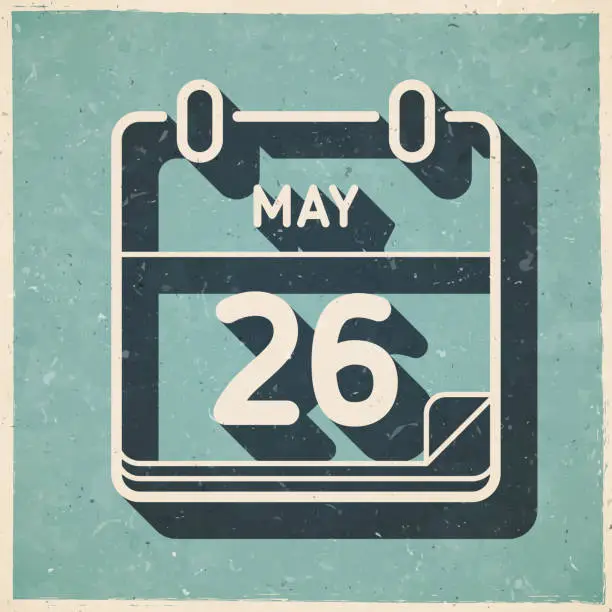 Vector illustration of May 26. Icon in retro vintage style - Old textured paper