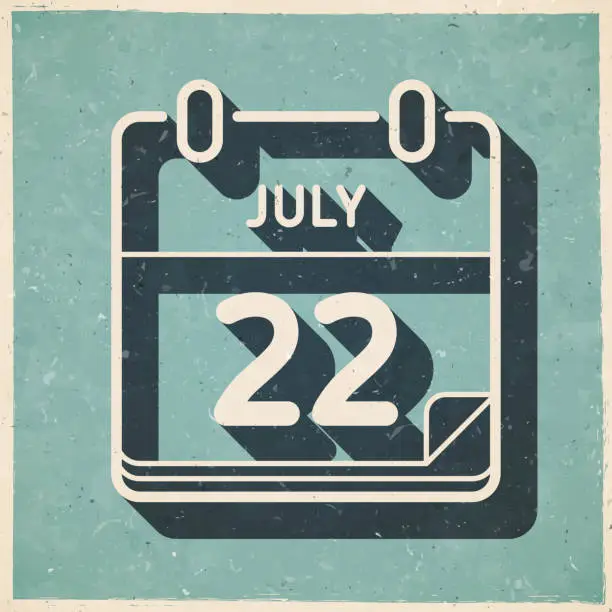 Vector illustration of July 22. Icon in retro vintage style - Old textured paper