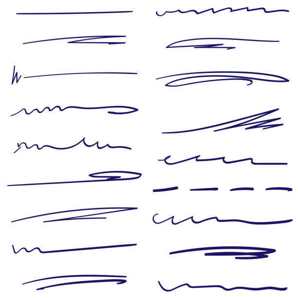 Set of handmade lines, brush lines, underlines. Hand-drawn collection of doodle style various shapes. Art Lines. Isolated on white. Vector illustration in a row single line symbol underline stock illustrations