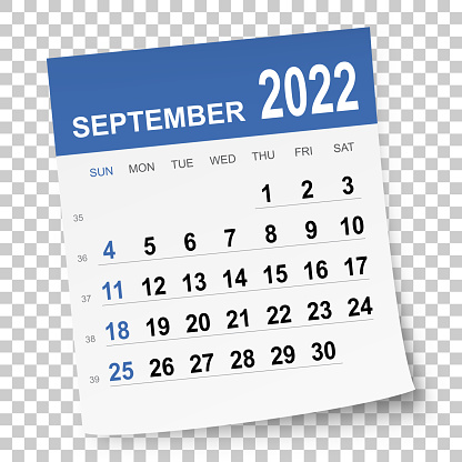 September 2022 calendar isolated on a blank background. Need another version, another month, another year... Check my portfolio. Vector Illustration (EPS10, well layered and grouped). Easy to edit, manipulate, resize or colorize. Vector and Jpeg file of different sizes.
