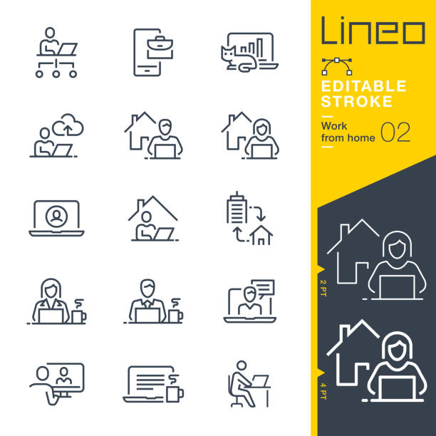 stockillustraties, clipart, cartoons en iconen met lineo editable stroke - work from home line icons - office at home